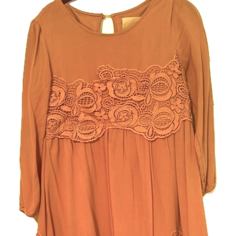 Anthropologie- Maeve- Mustard Yellow Dress with Lace Details